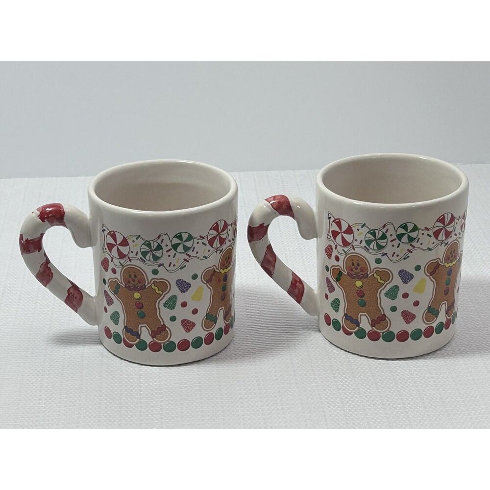 VTG Betallic Inc. Christmas Candy Gingerbread Hand Painted Handle‎ Mug Crazing